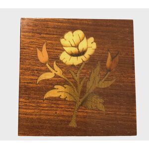 NOTTURNO INTARSIO Brown Wood Inlay Jewelry Trinket Box Vintage Italy Flower Gift